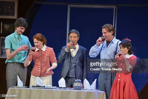 Maximilian Diehle, Henny Reents, Yu Fang, Anna Julia Antonucci, Thomas Heinze during the press rehearsal of the play "Der Chinese" at Komoedie am...