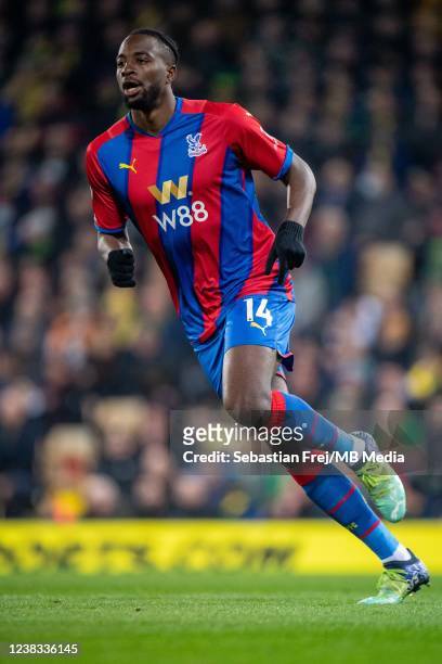Jean-Philippe Mateta of Crystal Palace during the Premier League match between Norwich City and Crystal Palace at Carrow Road on February 9, 2022 in...