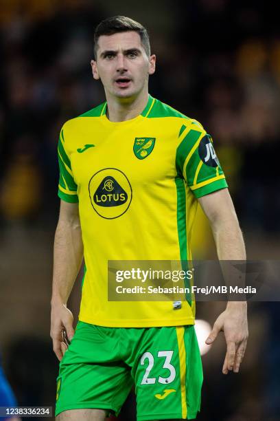 Kenny McLean of Norwich City looks on during the Premier League match between Norwich City and Crystal Palace at Carrow Road on February 9, 2022 in...