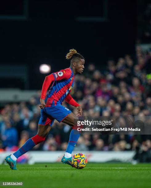 Wilfried Zaha of Crystal Palace during the Premier League match between Norwich City and Crystal Palace at Carrow Road on February 9, 2022 in...