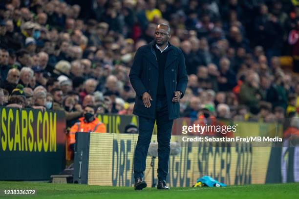 Manager Patrick Vieira of Crystal Palace during the Premier League match between Norwich City and Crystal Palace at Carrow Road on February 9, 2022...