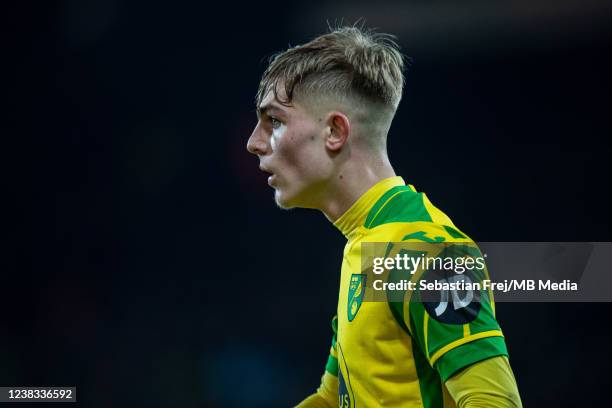 Brandon Williams of Norwich City during the Premier League match between Norwich City and Crystal Palace at Carrow Road on February 9, 2022 in...