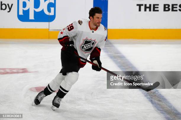 Roman Josi Nashville Predators defenseman skates during warm-ups prior to the Honda NHL All-Star game on February 5, 2022 at T-Mobile Arena in Las...