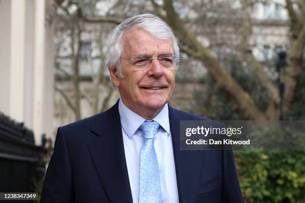 Former Prime Minister Sir John Major arrives at the Institute for Government on February 10, 2022 in London, England. The former Conservative Prime...