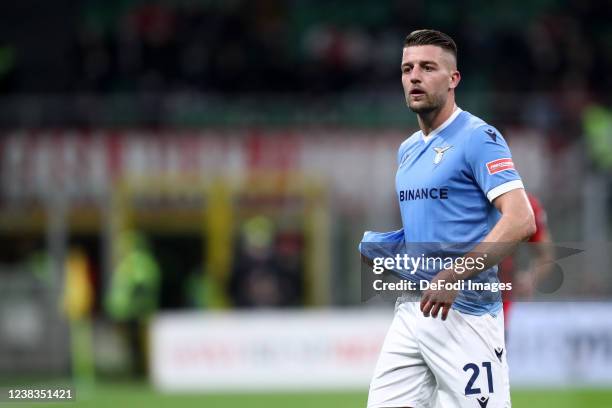 Sergej Milinkovic-Savic of SS Lazio looks on during the Coppa Italia match between AC Milan and SS Lazio at Stadio Giuseppe Meazza on February 9,...