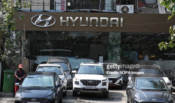Hyundai cars seen parked outside the Hyundai showroom in Mumbai. Indian government reacts strongly to the tweet by Hyundai Pakistan in support of...