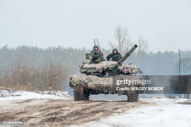 Ukrainian Military Forces servicemen of the 92nd mechanized brigade use tanks, self-propelled guns and other armored vehicles to conduct live-fire...