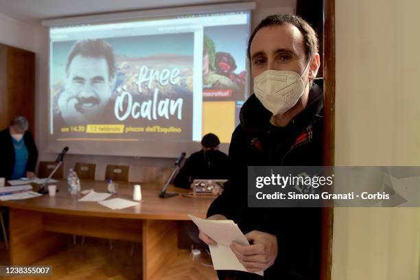 Michele Rech, Zerocalcare,cartoonist, during the press conference for Ocalan's freedom, on February 10, 2022 in Rome, Italy. The press conference at...