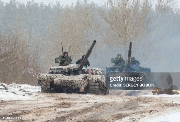 Ukrainian Military Forces servicemen of the 92nd mechanized brigade use tanks, self-propelled guns and other armored vehicles to conduct live-fire...