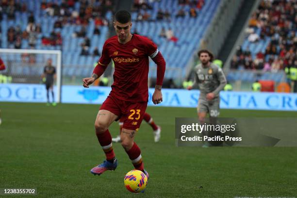 Gianluca Mancini during the Serie A match between AS Roma and Genoa Cricket and Football Club at Stadio Olimpico. Final score AS Roma and Genoa...