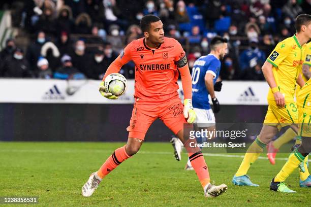 Alban LAFONT during the Ligue 1 Uber Eats match between Strasbourg and Nantes at La Meinau Stadium on February 6, 2022 in Strasbourg, France. - Photo...