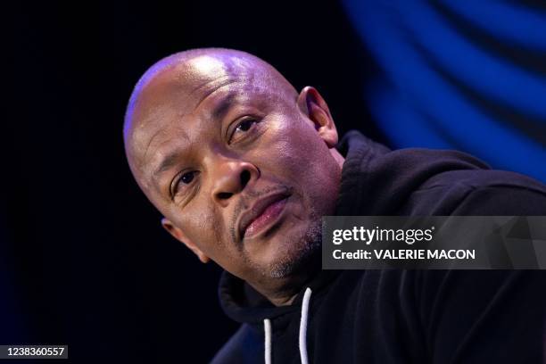 Rapper Dr. Dre attends the Pepsi Super Bowl LVI Halftime Show Press Conference at the convention Center, in Los Angeles, California, on February 10,...