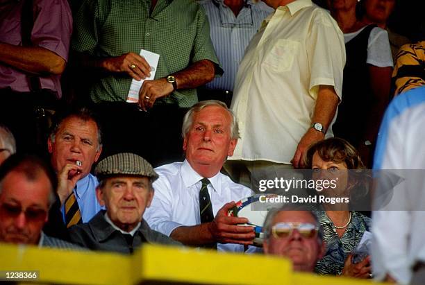 Tony Brown, the Newport director, looks on during the Welsh/Scottish Premier League match betwen Newport and Cardiff at Rodney Parade, Newport,...