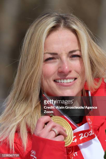 Lara Gut-behrami of Team Switzerland wins the gold medal during the Olympic Games 2022, Women's Super G on February 11, 2022 in Yanqing China.