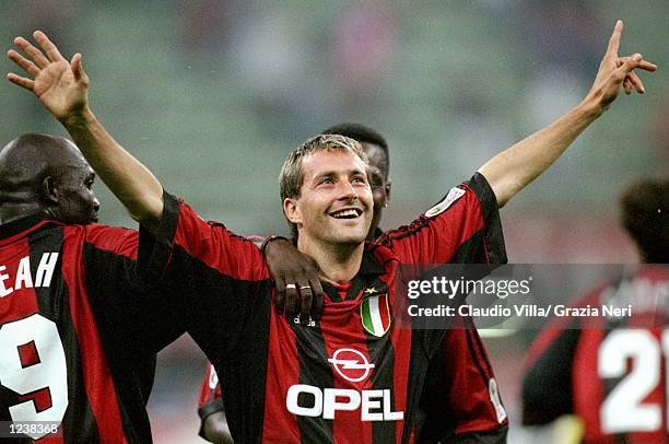 Maurizio Ganz of Milan celebrates during the Serie A match between AC Milan and Bologna played at the San Siro, Milan, Italy. Tha game finished in a...