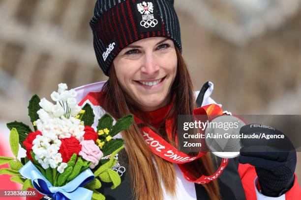 Mirjam Puchner of team Austria wins the silver medal during the Olympic Games 2022, Women's Super G on February 11, 2022 in Yanqing China.