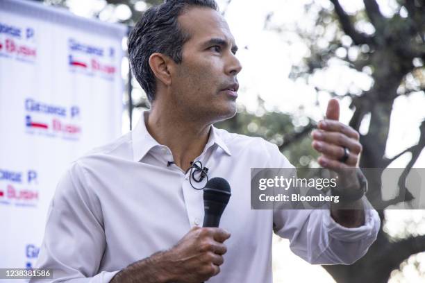 George P. Bush, Republican candidate for Texas attorney general, speaks during a campaign event in Lakeway, Texas, U.S., on Thursday, Feb. 10, 2022....