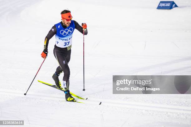 Jonas Dobler of Germany in action competes during the men´s 15km classic cross-country skiing during the Beijing 2022 Winter Olympics at The National...