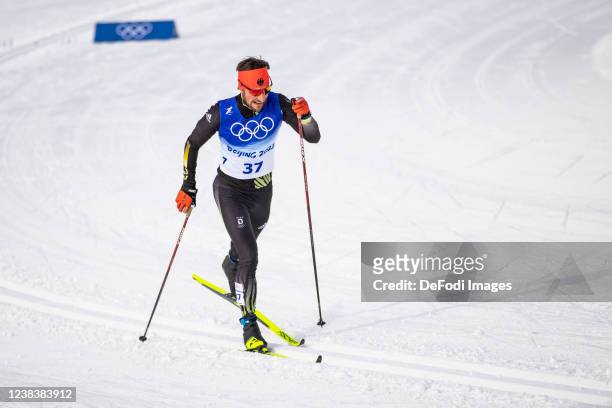 Jonas Dobler of Germany in action competes during the men´s 15km classic cross-country skiing during the Beijing 2022 Winter Olympics at The National...