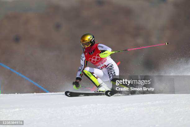 Winter Olympics: Germany Emma Aicher in action during Womens Slalom at National Alpine Ski Centre. Yanqing, China 2/9/2022 CREDIT: Simon Bruty