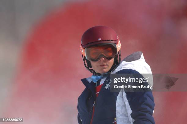 Winter Olympics: USA Mikaela Shiffrin after skiing off course during Womens Slalom at National Alpine Ski Centre. Yanqing, China 2/9/2022 CREDIT:...