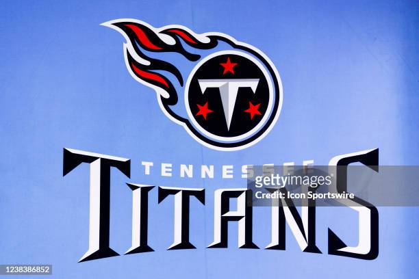 Detail view of the Tennessee Titans logo seen at the Super Bowl Experience on February 08 at the Los Angeles Convention Center in Los Angeles, CA.