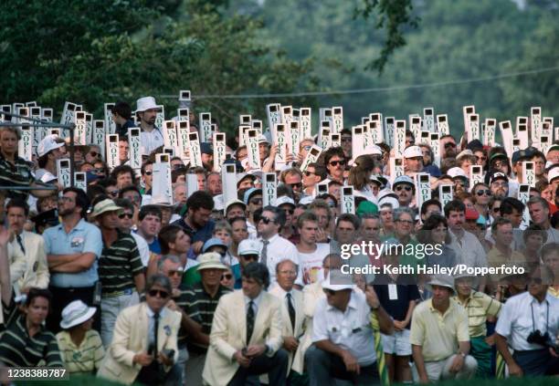 General view of spectators with viewing periscopes during the US Open Golf Championship at The Country Club in Brookline, Massachusetts, United...