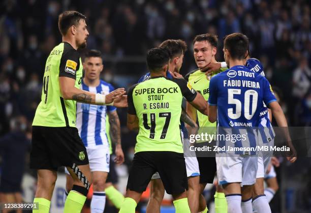 Manuel Ugarte of Sporting reacts during the Liga Portugal Bwin match between FC Porto and Sporting CP at Estadio do Dragao on February 11, 2022 in...