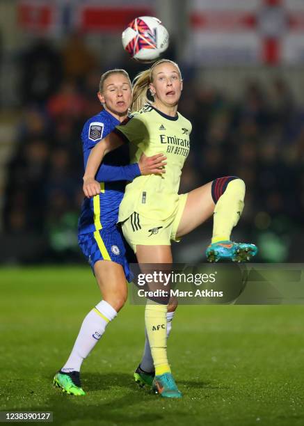 Beth Mead of Arsenal Women battles for possession with Jonna Andersson of Chelsea during the Barclays FA Women's Super League match between Chelsea...