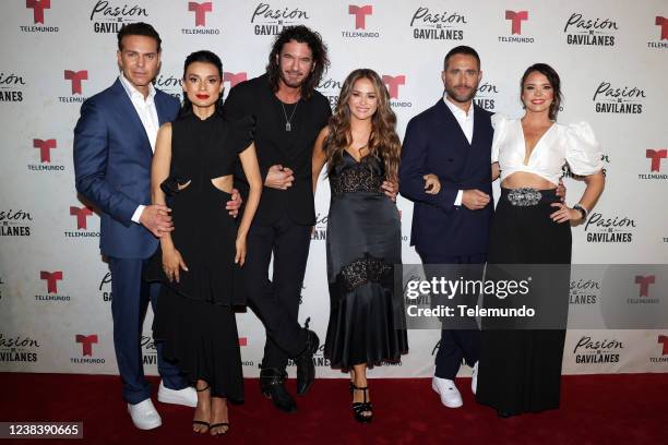 Pictured: Juan Alfonso Baptista, Paola Rey, Mario Cimarro, Danna Garcia, Michel Brown, Natasha Klauss at La Arboleda on February 10, 2022 --