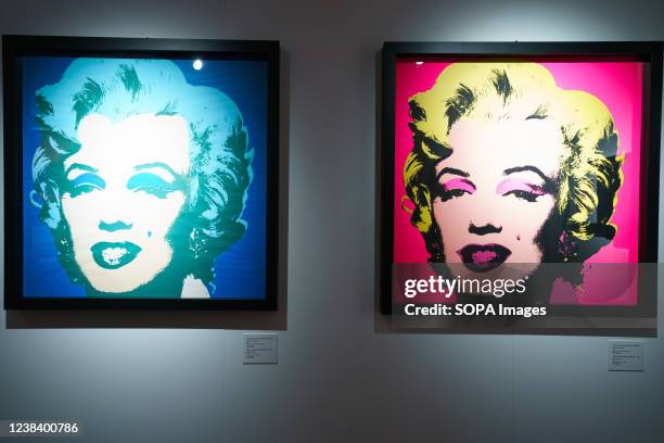 View of the paintings of Marilyn Monroe at the wall at Palacio de Santa Bárbara, during the exhibition. The exhibition by Next Exhibition Company,...