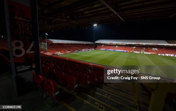 General view of Pittodrie before a cinch Premiership match between Aberdeen and Celtic at Pittodrie Stadium, on February 09 in Aberdeen, Scotland.