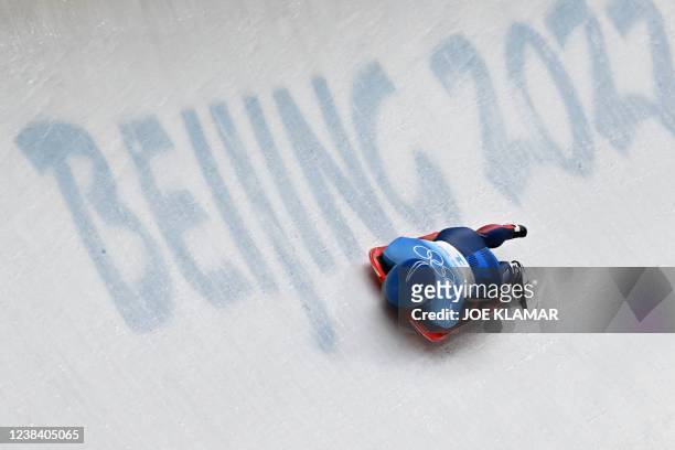 Britain's Laura Deas competes in the final run of the women's skeleton event at the Yanqing National Sliding Centre during the Beijing 2022 Winter...
