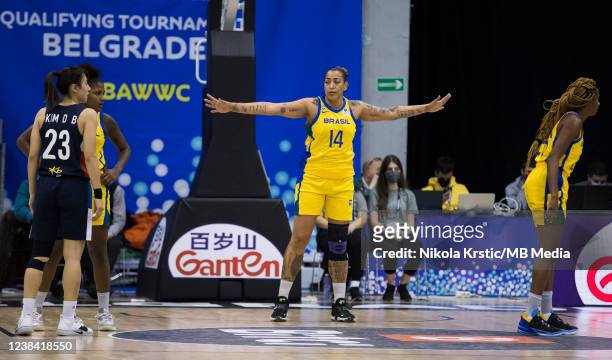Erika De Souza of Brazil reacts during the FIBA Women's Basketball World Cup Qualifying Tournament match between Brazil v South Korea on February 12,...