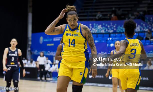Erika De Souza of Brazil reacts during the FIBA Women's Basketball World Cup Qualifying Tournament match between Brazil v South Korea on February 12,...