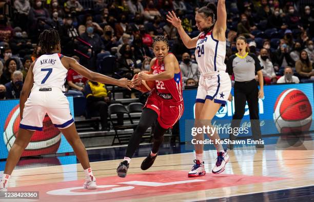 Arella Guirantes of the Puerto Rico Women's National Basketball Team drives to the basket during the game against the USA Women's National Team on...