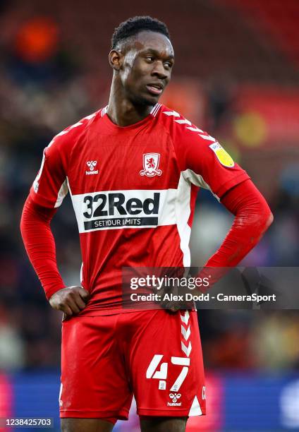 Middlesbrough's Folarin Balogun during the Sky Bet Championship match between Middlesbrough and Derby County at Riverside Stadium on February 12,...