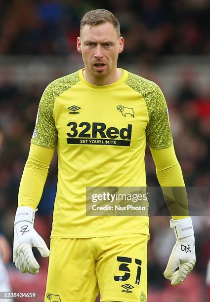 Derby County Goalkeeper Ryan Allsop during the Sky Bet Championship match between Middlesbrough and Derby County at the Riverside Stadium,...