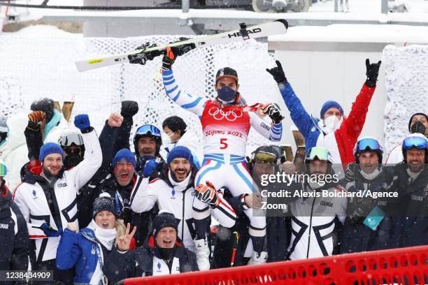 Mathieu Faivre of Team France wins the bronze medal during the Olympic Games 2022, Men's Giant Slalom on February 13, 2022 in Yanqing China.