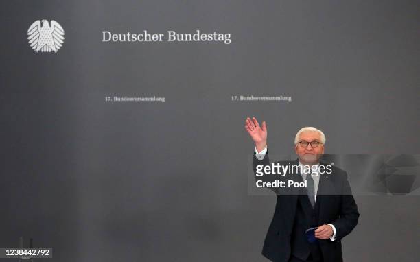 New elected German President Frank-Walter Steinmeier during the Federal Assembly at the Paul Loebe Haus on February 13, 2022 in Berlin, Germany....