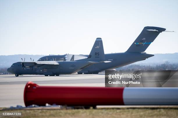 Air Force Boeing C-17 Globemaster III, Lockheed Martin C-130J Super Hercules landed at Rzeszow-Jasionka Airport in Poland on 13 February 2022