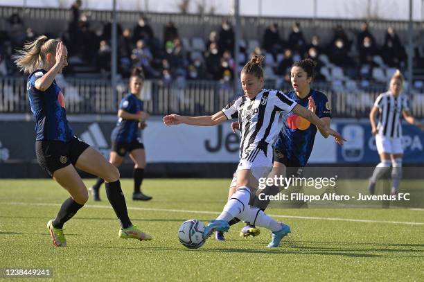 Lisa Boattin of Juventus during the Women Coppa Italia match between Juventus and FC Internazionale at Juventus Center Vinovo on February 13, 2022 in...