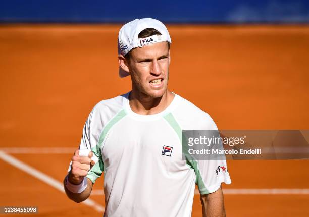 Diego Schwartzman of Argentina celebrates after winning point during a Men's Singles Final match against Casper Ruud of Norway at Buenos Aires Lawn...