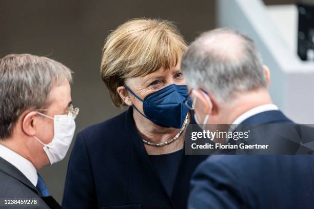 Armin Laschet, Head of the CDU and Member of the German Parliament , Angela Merkel, former Federal Chancellor, and Stephan Weil, SPD, prime minister...