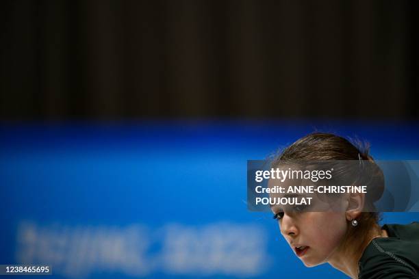 Russia's Kamila Valieva attends a training session on February 14, 2022 prior the figure skating event at the Beijing 2022 Winter Olympic Games. -...