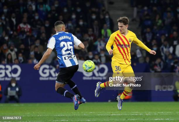 Gavi and Gavi during the match between RCD Espanyol and FC Barcelona, corresponding to the week 24 of the Liga Santander, played at the RCDE Stadium,...