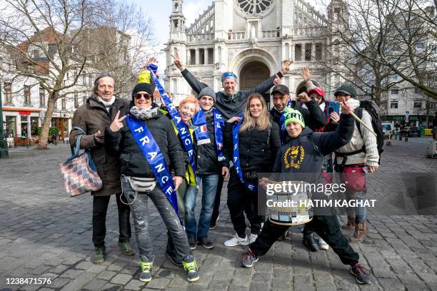 About ten people gather at the Sint-Katelijneplein - Place Sainte-Catherine in the city center of Brussels for a protest action against...