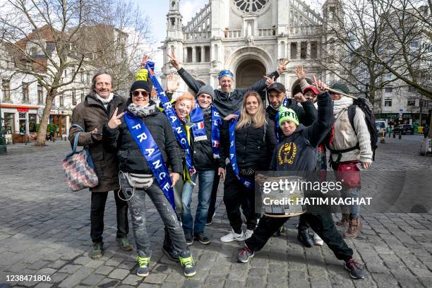 About ten people gather at the Sint-Katelijneplein - Place Sainte-Catherine in the city center of Brussels for a protest action against...