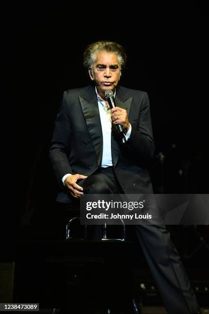 Jose Luis Rodriguez "El Puma" performs live in concert during 'Dia del Amor y La Amistad' at James L. Knight Center on February 13, 2022 in Miami,...