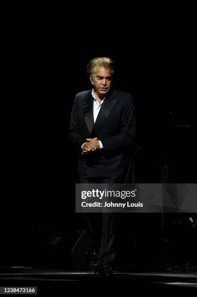 Jose Luis Rodriguez "El Puma" performs live in concert during 'Dia del Amor y La Amistad' at James L. Knight Center on February 13, 2022 in Miami,...